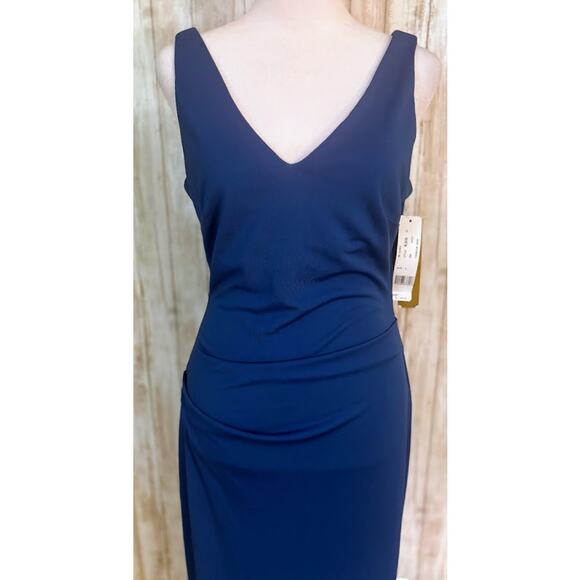 Nicole Miller Blue V-neck & Back Sheath Evening Gown Size 6 NWT - Picture 2 of 8